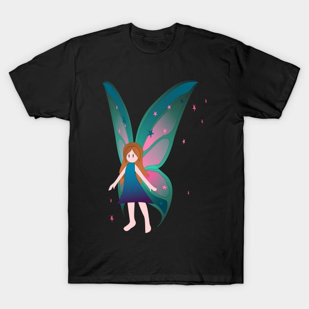 Fairy with Aqua and Pink Wings T-Shirt by Nutmegfairy